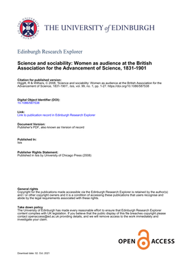 Women As Audience at the British Association for the Advancement of Science, 1831-1901', Isis, Vol