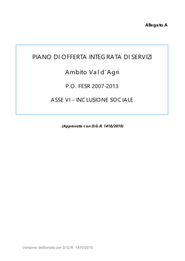 Piano Di Offerta Integrata Di Servizi Ambito Val D'agri P.O. FESR 2007