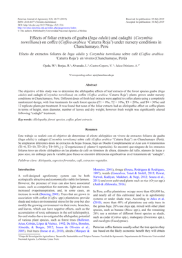 Effects of Foliar Extracts of Guaba (Inga Edulis) and Cadaghi (Corymbia Torrelliana) on Coffee (Coffea Arabica 'Caturra Roja