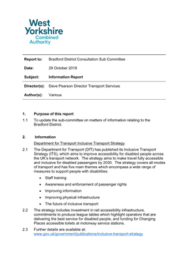 Bradford District Consultation Sub Committee Date: 29 October 2018