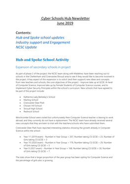 Cyber Schools Hub Newsletter June 2019 Contents