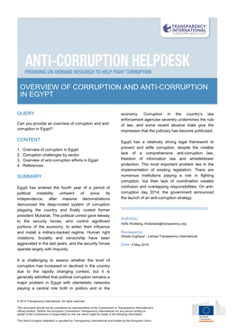 Overview of Corruption and Anti-Corruption in Egypt