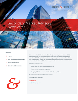 Secondary Market Advisory Newsletter Fall 2018