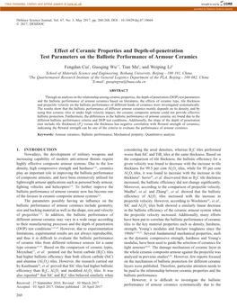 Effect of Ceramic Properties and Depth-Of-Penetration Test Parameters on the Ballistic Performance of Armour Ceramics