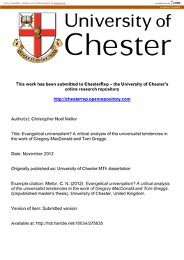 This Work Has Been Submitted to Chesterrep – the University of Chester’S Online Research Repository