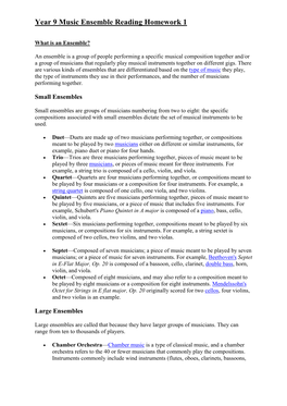 Year 9 Music Ensemble Reading Homework 1