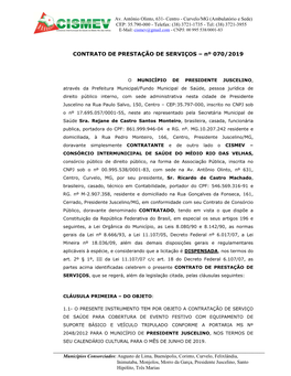 CONTRATO DE PRESTAÇÃO DE SERVIÇOS – Nº 070/2019