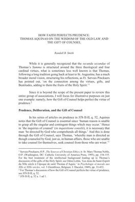 How Faith Perfects Prudence: Thomas Aquinas on the Wisdom of the Old Law and the Gift of Counsel