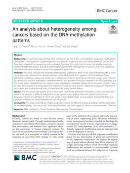 An Analysis About Heterogeneity Among Cancers Based on the DNA Methylation Patterns Yang Liu1, Yue Gu2,Musu1, Hui Liu2, Shumei Zhang3* and Yan Zhang1*