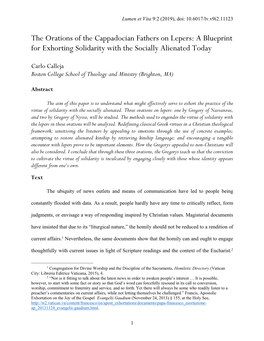 The Orations of the Cappadocian Fathers on Lepers: a Blueprint for Exhorting Solidarity with the Socially Alienated Today