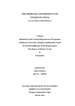 THE PROBLEMS and PROSPECTS of TOURISM in NEPAL (A Case Study of Ilam District )