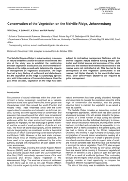 Conservation of the Vegetation on the Melville Ridge, Johannesburg