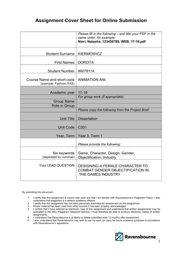 Assignment Cover Sheet for Online Submission