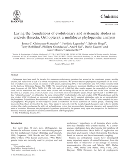 Laying the Foundations of Evolutionary and Systematic Studies in Crickets (Insecta, Orthoptera): a Multilocus Phylogenetic Analysis