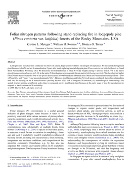 Foliar Nitrogen Patterns Following Stand-Replacing Fire in Lodgepole