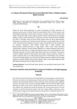 Yabancı Dil Olarak Türkçe Ders Materyallerinde Türk Ve Türkiye Imajına Ilişkin Unsurlar