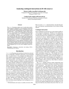 Analyzing Contingent Interactions in R with Chattr Marisa Casillas (Mcasillas@Uchicago.Edu) Comparative Human Development, University of Chicago Chicago, IL 60637 USA