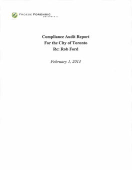 Compliance Audit Report for the City of Toronto Re: Rob Ford