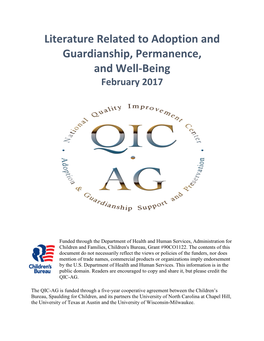 Literature Related to Adoption and Guardianship, Permanence, and Well-Being February 2017