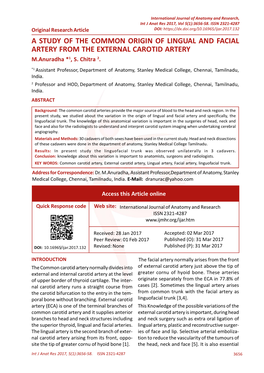 A STUDY of the COMMON ORIGIN of LINGUAL and FACIAL ARTERY from the EXTERNAL CAROTID ARTERY M.Anuradha *1, S