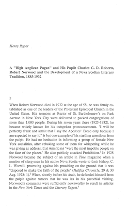 Robert Norwood and the Development of a Nova Scotian Literary Tradition, 1885-1932