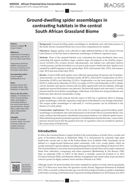 Ground-Dwelling Spider Assemblages in Contrasting Habitats in the Central South African Grassland Biome