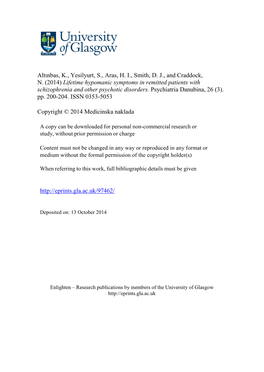 Lifetime Hypomanic Symptoms in Remitted Patients with Schizophrenia and Other Psychotic Disorders