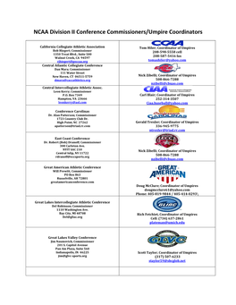 NCAA Division II Conference Commissioners/Umpire Coordinators