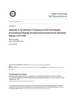 An Interlinear Comparison of Six Chronologies Documenting Allegedly Iran-Sponsored Extraterritorial Attempted Killings, 1979-1996