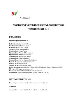 Årsberetning for Fredrikstad Sosialistiske Venstreparti 2019