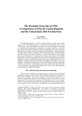 The Rwandan Genocide of 1994: a Comparison of Why the United Kingdom and the United States Did Not Intervene