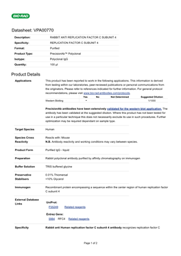 Datasheet: VPA00770 Product Details