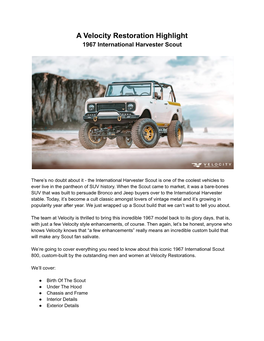 A Velocity Restoration Highlight 1967 International Harvester Scout