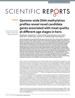 Genome-Wide DNA Methylation Profiles Reveal Novel Candidate Genes Associated with Meat Quality at Different Age Stages in Hens