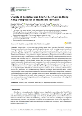 Quality of Palliative and End-Of-Life Care in Hong Kong: Perspectives of Healthcare Providers