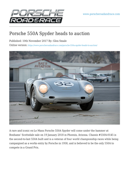 Porsche 550A Spyder Heads to Auction