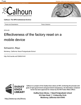 Effectiveness of the Factory Reset on a Mobile Device