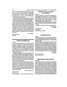 Increased Demand for Psychiatric Beds in the London Metropolitan Area Guidelines on Theprescribing of Benzodiazepines Guardiansh