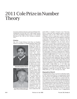 2011 Cole Prize in Number Theory