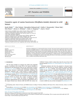 Causative Agent of Canine Heartworm (Dirofilaria Immitis) Detected in Wild