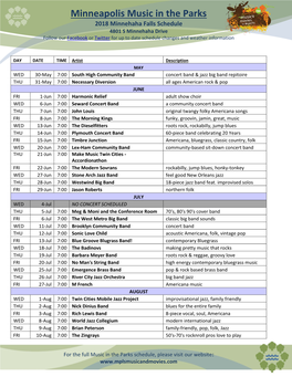 Minnehaha Falls Schedule 4801 S Minnehaha Drive Follow Our Facebook Or Twitter for up to Date Schedule Changes and Weather Information