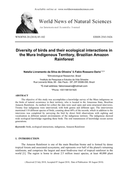 Diversity of Birds and Their Ecological Interactions in the Mura Indigenous Territory, Brazilian Amazon Rainforest