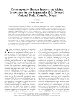 Contemporary Human Impacts on Alpine Ecosystems in the Sagarmatha (Mt