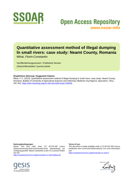 Quantitative Assessment Method of Illegal Dumping În Small Rivers: Case Study: Neamt County, Romania Mihai, Florin-Constantin