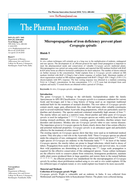 Micropropagation of Iron Deficiency Prevent Plant Ceropegia Spiralis