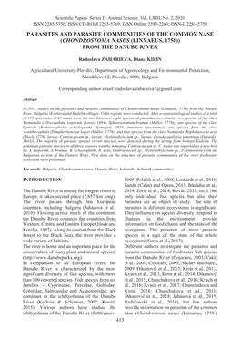 Parasites and Parasite Communities of the Common Nase (Chondrostoma Nasus (Linnaeus, 1758)) from the Danube River