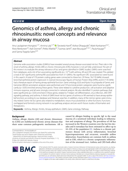 Genomics of Asthma, Allergy and Chronic Rhinosinusitis