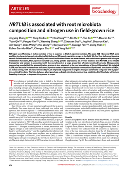 NRT1.1B Is Associated with Root Microbiota Composition and Nitrogen Use in Field-Grown Rice
