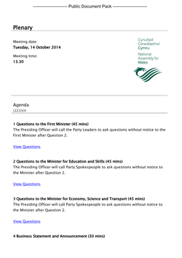 (Public Pack)Agenda Document for Plenary, 14