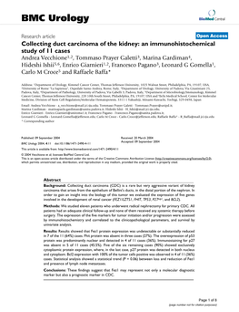 Collecting Duct Carcinoma of the Kidney: an Immunohistochemical